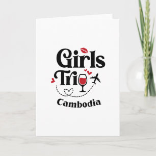 Cute Wine Girls Trip Cambodia Travel Vacation Card