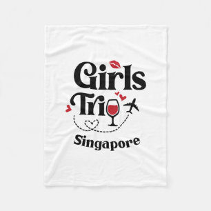 Cute Wine Girls Trip Singapore Travel Vacation Fleece Blanket