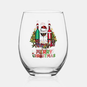 Cute Wine Lover/Merry Christmas Stemless Wine Glass