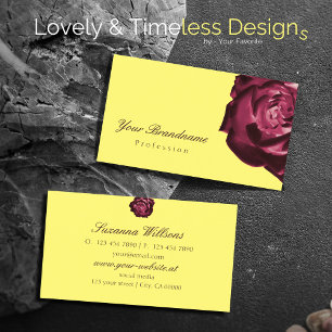 Cute Wine Red Rose Plain Yellow Simple Business Card