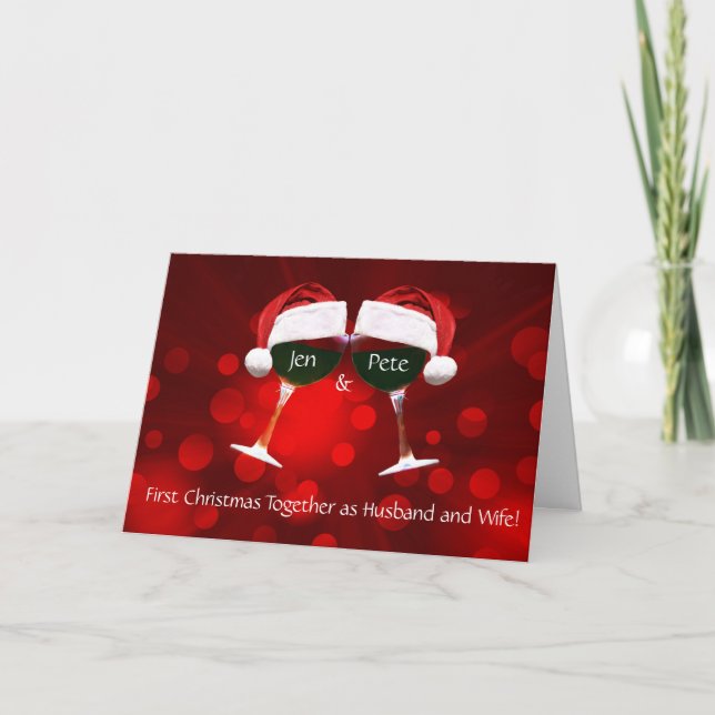 Cute Wine Themed First Christmas Married Couple Card (Front)
