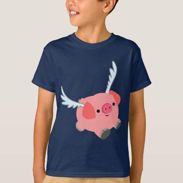 Cute Winged Cartoon Pig Children T-Shirt (Front)