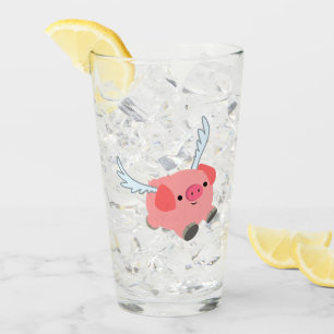 Cute Winged Cartoon Pig Glass