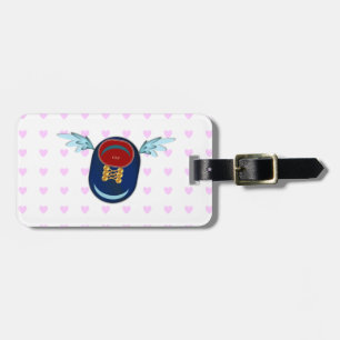 Cute winged shoe cartoon & pink hearts luggage tag