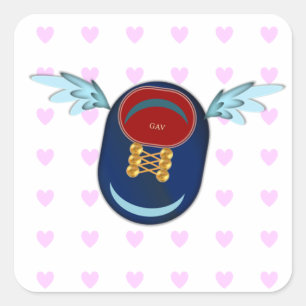 Cute winged shoe cartoon & pink hearts square sticker