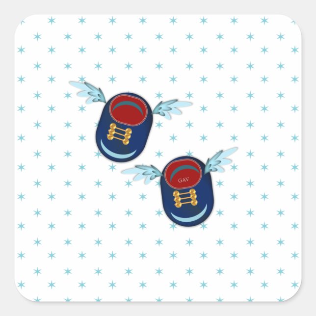 Cute winged shoes in blue red and stars square sticker (Front)
