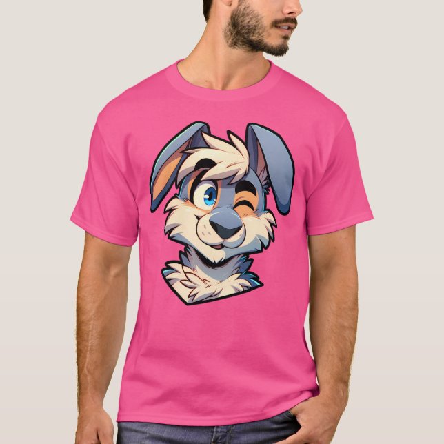 Cute Winking Anthro Furry Rabbit Art T-Shirt (Front)