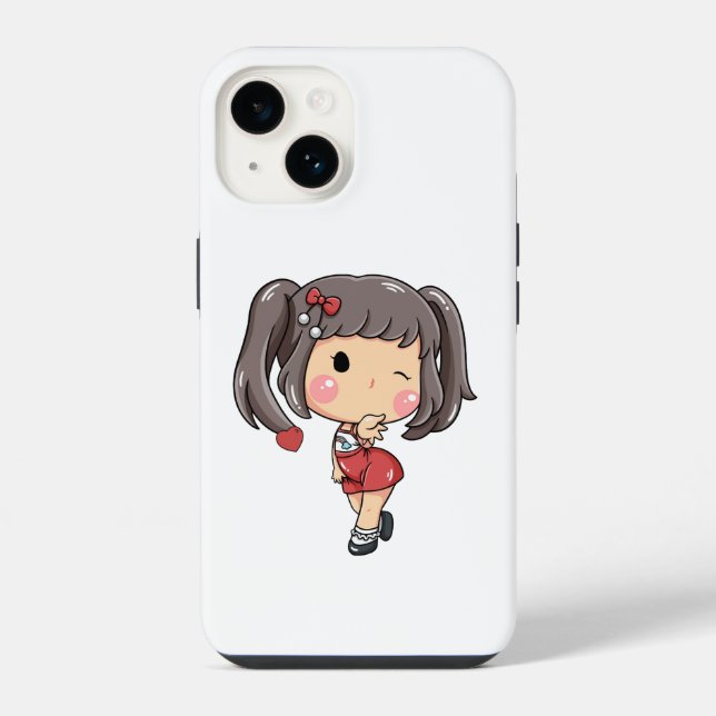 Cute Winking Chibi Girl iPhone Case (Back)