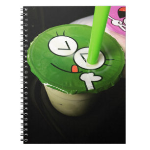 Cute Winking Green Frog Boba Tea Cup Seal Notebook