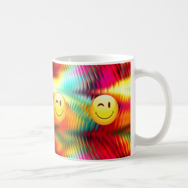 Cute Winking Happy Face and Bright Colours Coffee Mug (Right)
