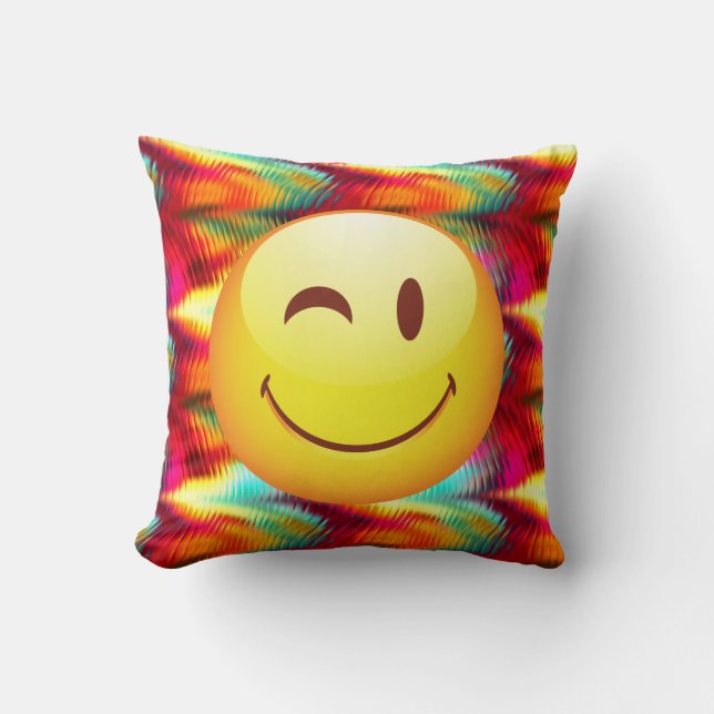 Cute Winking Happy Face and Bright Colours Cushion (Front)
