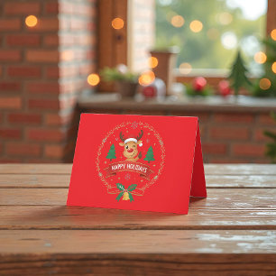 Cute Winking Reindeer Happy Holidays Christmas Car Thank You Card