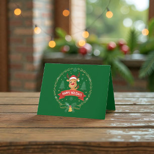 Cute Winking Reindeer Happy Holidays Christmas Car Thank You Card