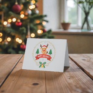 Cute Winking Reindeer Happy Holidays Christmas Car Thank You Card