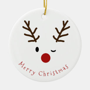 Cute Winking Rudolf Reindeer Photo Christmas Ceramic Tree Decoration