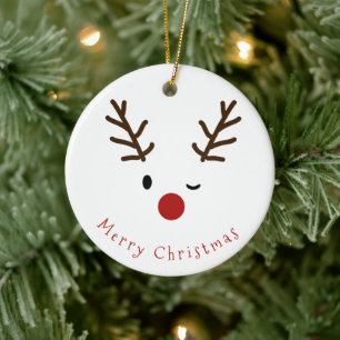 Cute Winking Rudolf Reindeer Photo Christmas Ceramic Tree Decoration