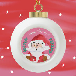 Cute Winking Santa Pink Merry Christmas Ornament