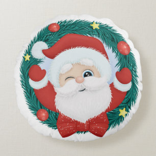 Cute Winking Santa Round Cushion