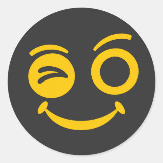 Cute Winking Smiley Face Black Round Coaster Classic Round Sticker