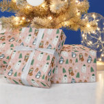 Cute Winter Animals Pattern Christmas  Wrapping Paper<br><div class="desc">This cute wrapping paper features winter animals, wearing hats and scarves - you'll find polar bears, penguins, foxes, squirrels, and rabbits. Snowflakes, candy canes, Christmas trees, and gingerbread man cookies add a fun, whimsical touch. The background colour is a blush pink peach, but it can be customised to any colour...</div>