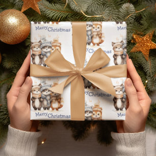 Cute Winter Animals Watercolor Merry Christmas Wrapping Paper