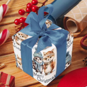 Cute Winter Animals Watercolor Merry Christmas Wrapping Paper