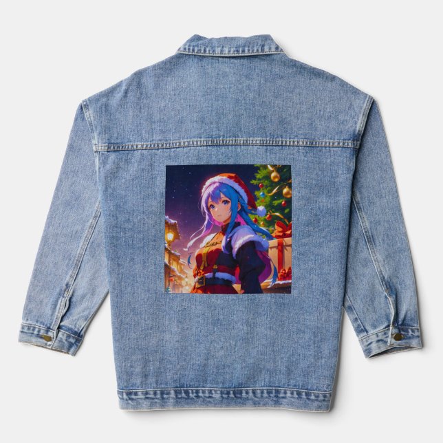 Cute Winter Anime Girl Denim Jacket (Back)