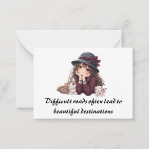 Cute Winter Anime Girl & Kitten Inspiring Journey Card