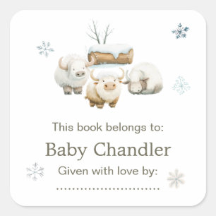 Cute Winter Arctic Cow Baby Shower  Square Sticker