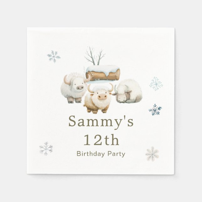 Cute Winter Arctic Cow Birthday  Napkin (Front)