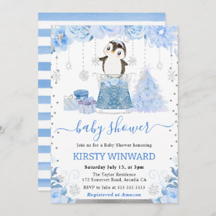Cute Winter Arctic Penguin Baby Shower Invitation