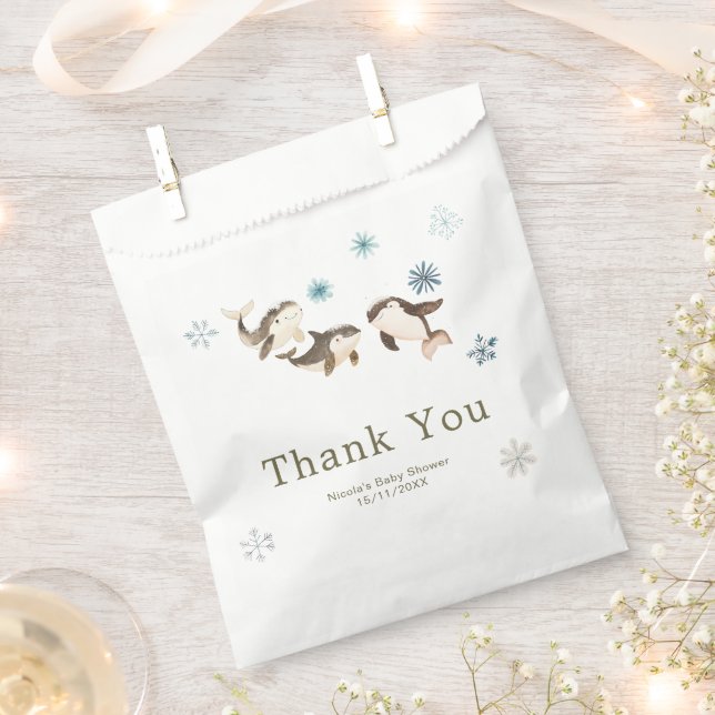 Cute Winter Arctic Whale Baby Shower Favour Bags (Clipped)