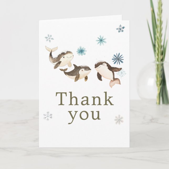 Cute Winter Arctic Whale Birthday Party Thank You Card (Front)