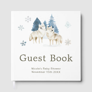 Cute Winter Arctic Wolf Baby Shower Guest Book