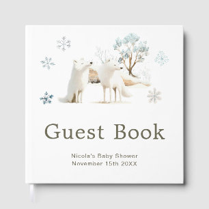 Cute Winter Arctic Wolf Baby Shower Guest Book