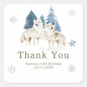 Cute Winter Arctic Wolf Birthday Party Square Sticker