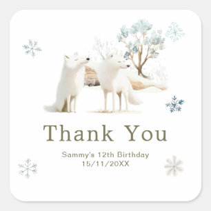 Cute Winter Arctic Wolf Birthday Party Square Sticker