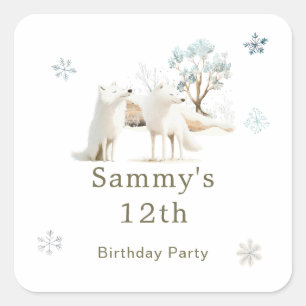 Cute Winter Arctic Wolf Birthday Party Square Sticker