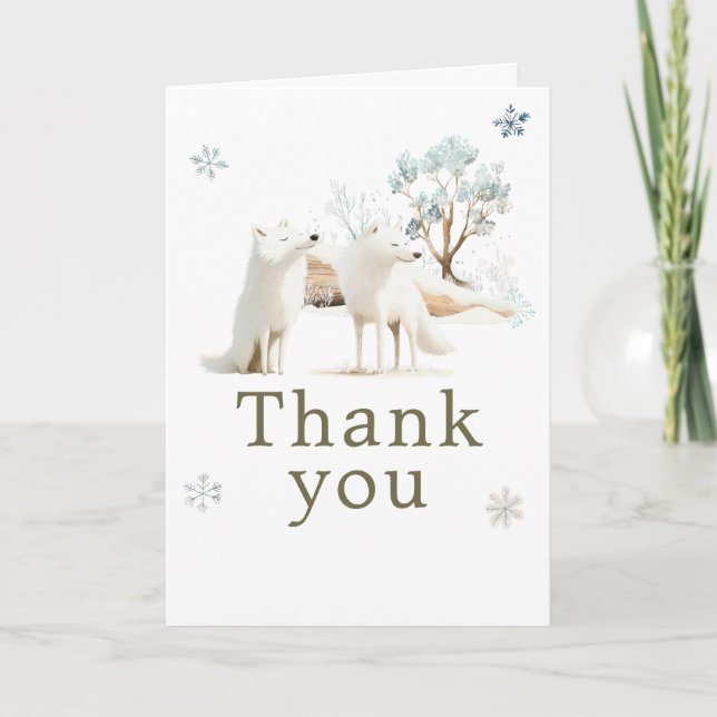 Cute Winter Arctic Wolf Birthday Party Thank You Card (Front)
