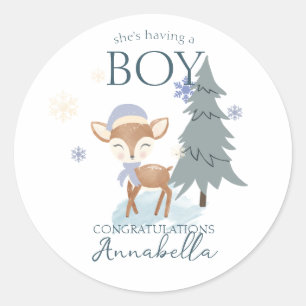 Cute Winter Baby Deer Boy Fawn Classic Round Sticker