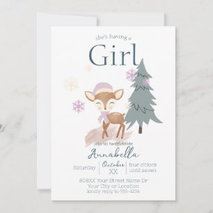 Cute Winter Baby Deer Female Fawn Invitation