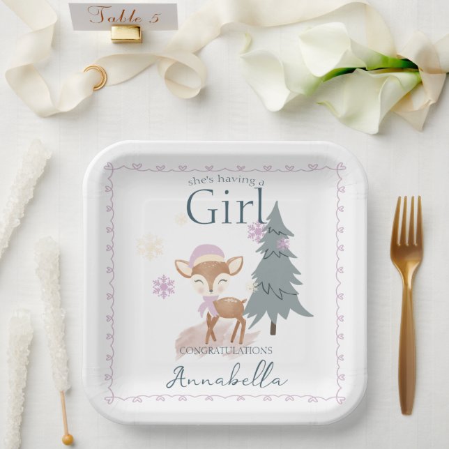 Cute Winter Baby Deer Female Fawn Paper Plate (Wedding)