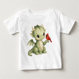 Cute Winter Baby Dragon Cardinal Watercolor T-Shirt