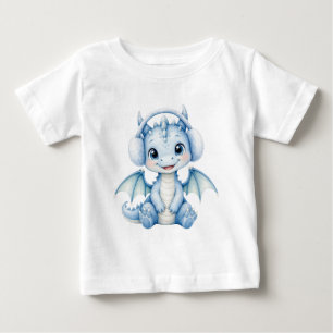 Cute Winter Baby Dragon with Earmuffs Kids T-Shirt