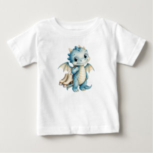 Cute Winter Baby Dragon with Ice Skates Kids T-Shirt
