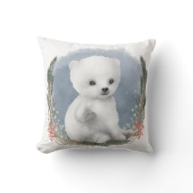 Cute Winter Baby Polar Bear Throw Pillow