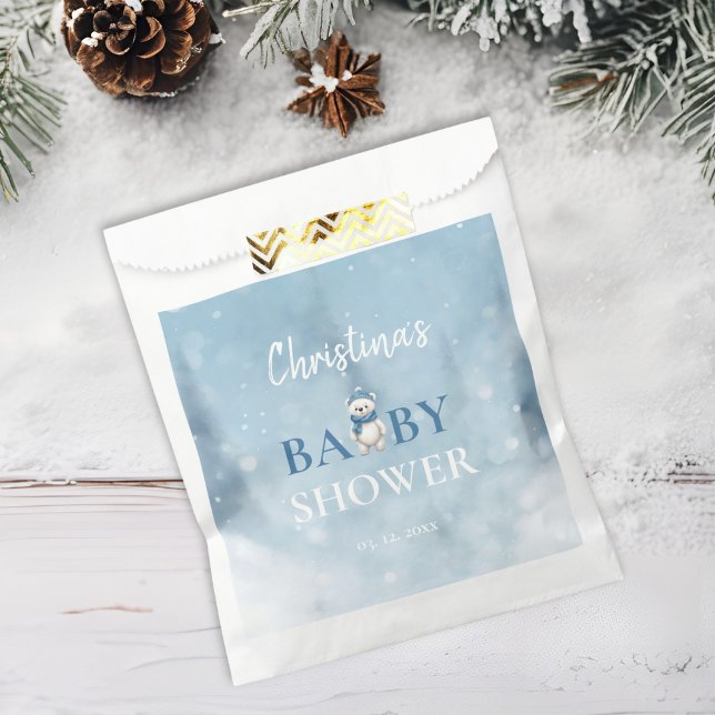 Cute Winter Bear Blue Baby Shower Favour Bags (Creator Uploaded)