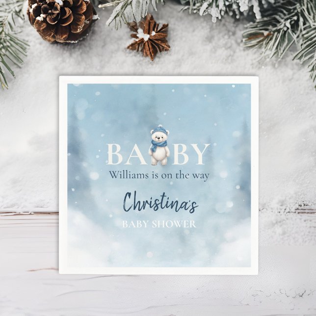Cute Winter Bear Blue Baby Shower Napkin (Creator Uploaded)