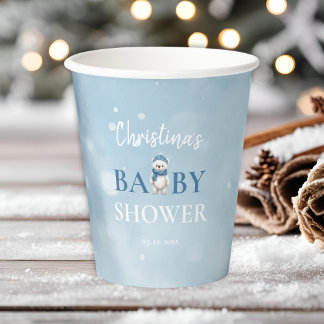 Cute Winter Bear Blue Baby Shower Paper Cups