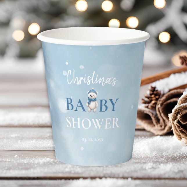 Cute Winter Bear Blue Baby Shower Paper Cups (Creator Uploaded)